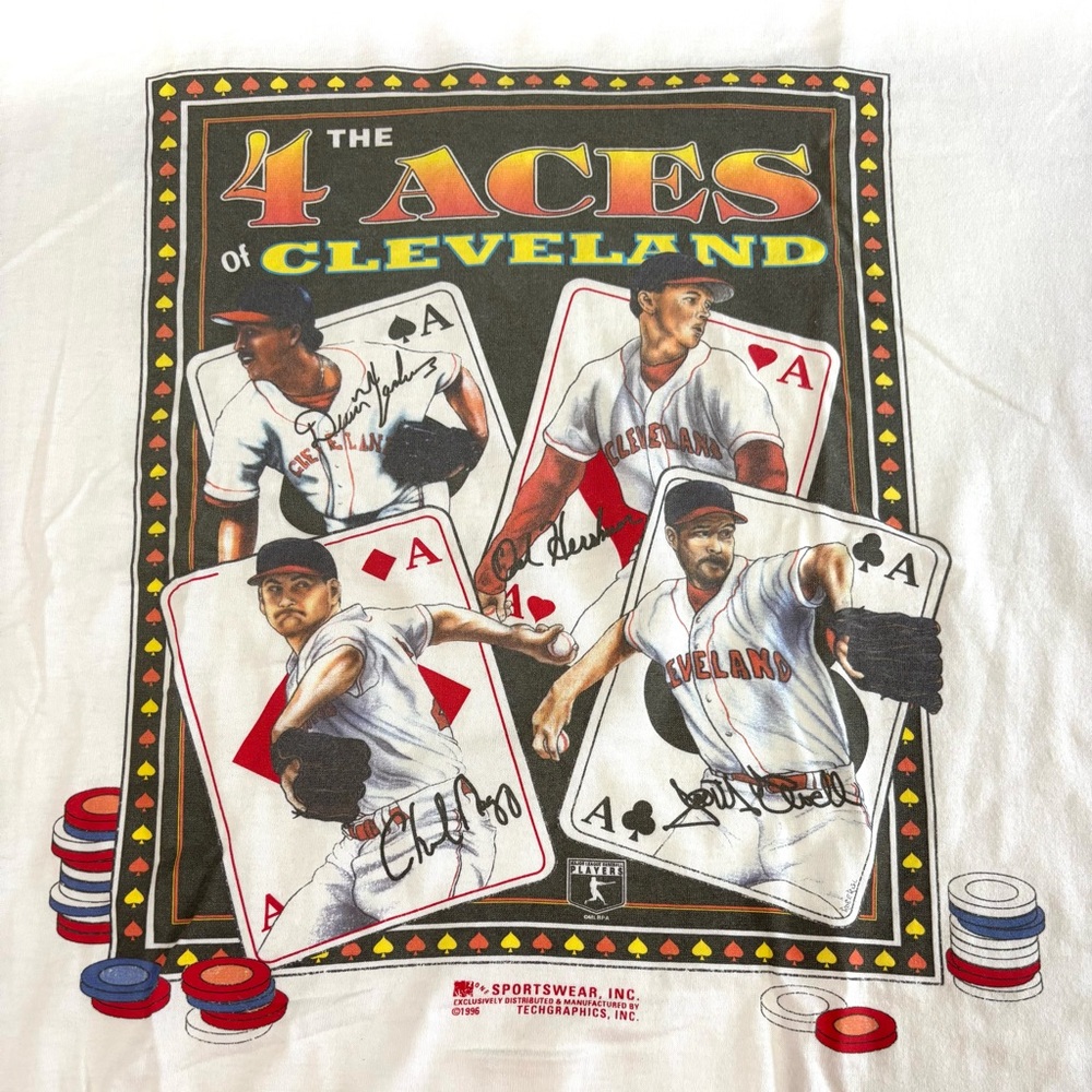 Very Rare Vintage 1996 Cleveland Indians "The 4 Aces of Cleveland" T-Shirt MLB